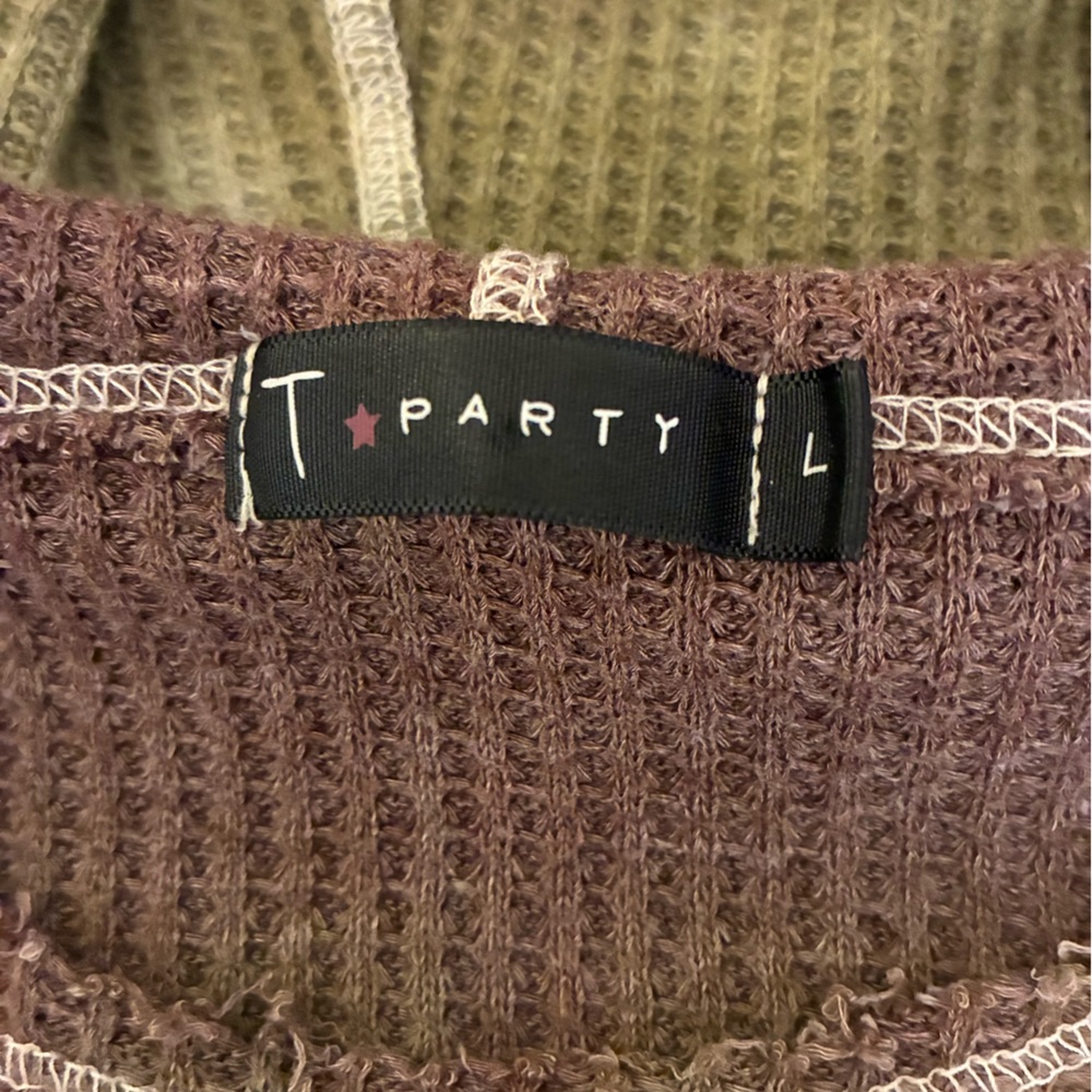 T Party Tie Dye Waffle Knit Hoodie Top Brown Green Beige Women L Fairy Grunge - Picture 6 of 10
